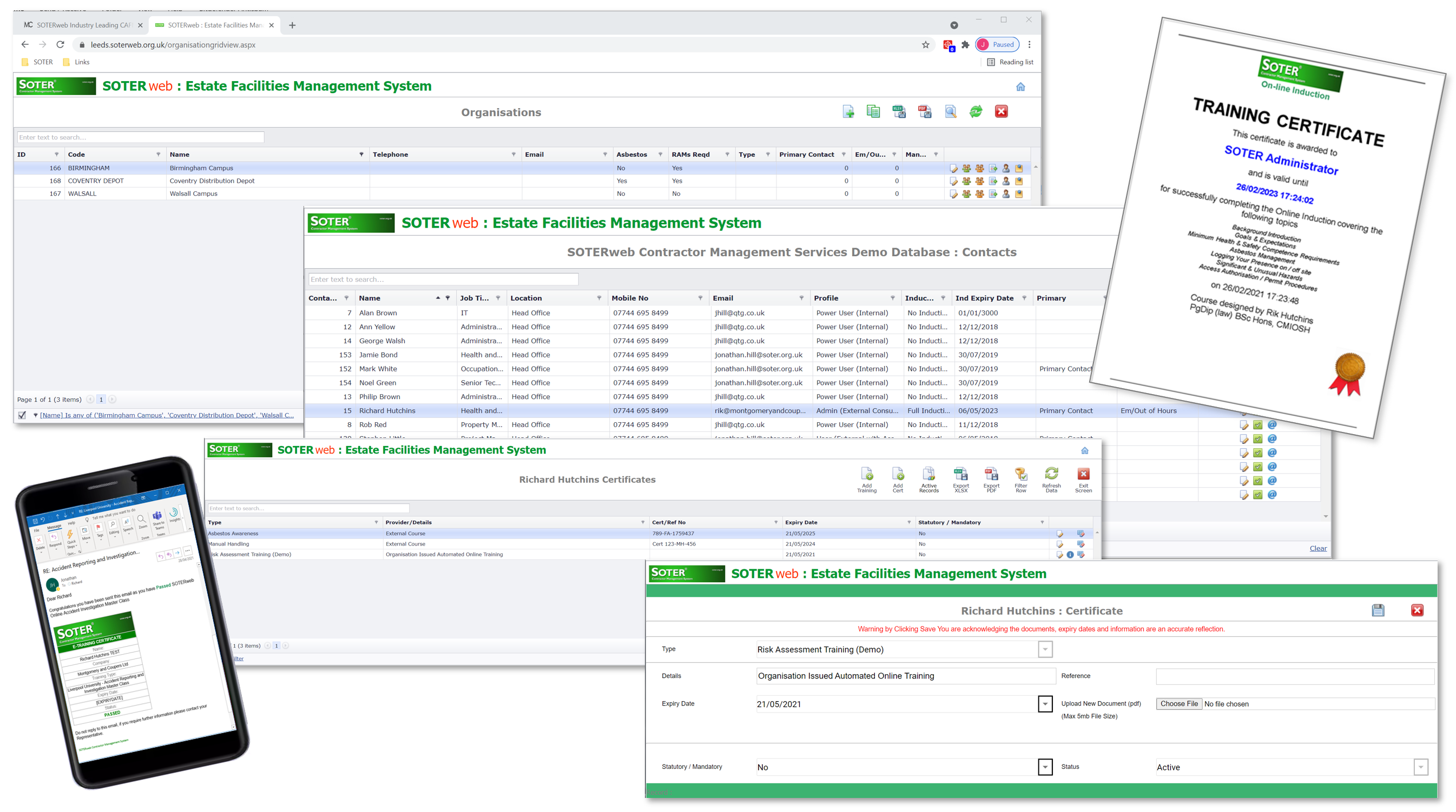 SOTERwebOrganisationContactCerts SOTERweb Cloud CAFM System